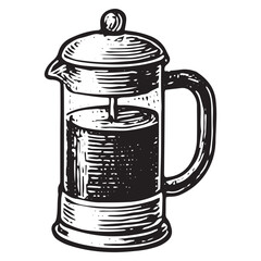 Obraz premium Classic hand-drawn French press, perfect for coffee shop decor and vintage brewing designs