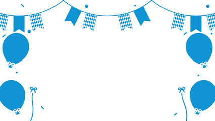 Cheerful Oktoberfest celebration background illustration with Bavarian Flag party bunting, balloons, and confetti.