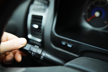 The process of choosing climate control in the car. Various controls in auto switches. Modern car...