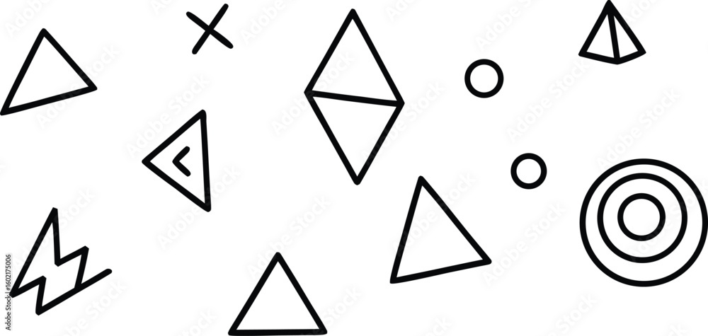 Poster vector art of assorted geometric shapes and graphic elements scattered across a transparent backgrou