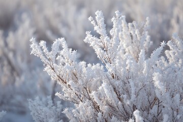 Arctic tundra plants have hoar frost Branches are adorned with snow and rime ice creating a stunning winter scene Chilly snowy conditions prevail