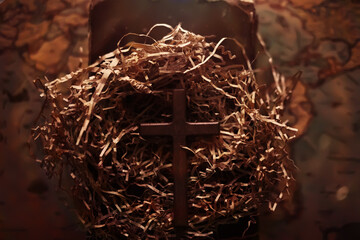 The cross of God in the rays of the sun. Background of religions jesus cross bible