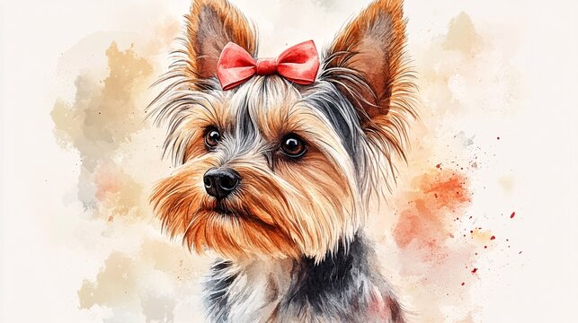 A charming watercolor portrait of a Yorkshire terrier.
