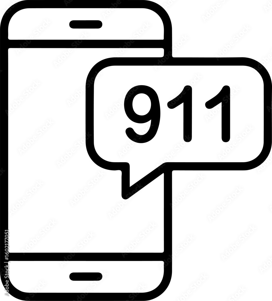 Poster emergency services icon showing a smartphone with a 911 alert in a speech bubble