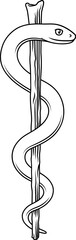 Rod of Asclepius or Aesculapius doctor medical symbol, often mislabelled as a caduceus. Features a snake curled around a staff.