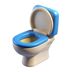 A cartoon toilet with a blue seat and lid isolated on transparent background