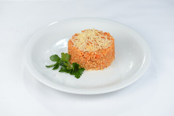Bulgur porridge on a white plate