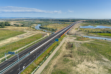 A7 Romania highway. New bridge over Buzau river on A7 Moldova highway from Bucharest to Suceava....
