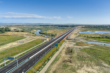 A7 Romania highway. New bridge over Buzau river on A7 Moldova highway from Bucharest to Suceava....