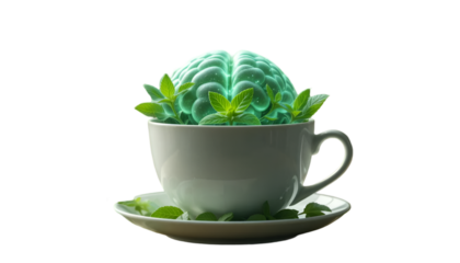 Brain boost tea for focus and memory enhancement natural herbal remedy for cognitive health and wellness isolated on transparent background