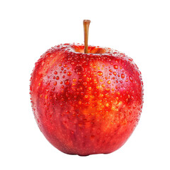 Close-up of a vibrant red apple, glistening with water droplets