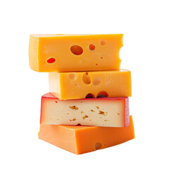 Stacked cheese slices, various types