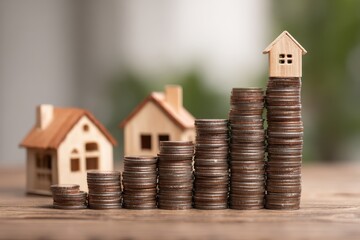 Stacked coins in a graph illustrate strategies for real estate investment savings plans and financial goals like home loans or insurance
