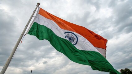 The vibrant Indian flag waves proudly against a backdrop of hope and strength captured under a