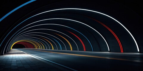 Futuristic tunnel with colorful lights and road image