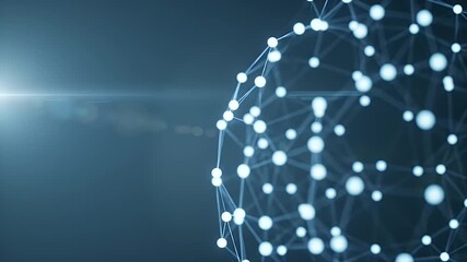 Abstract Network of Connected Dots and Lines on Deep Blue Background Representing Global Communication and Modern Technology with Bright Lens Flare Effect - Powered by Adobe