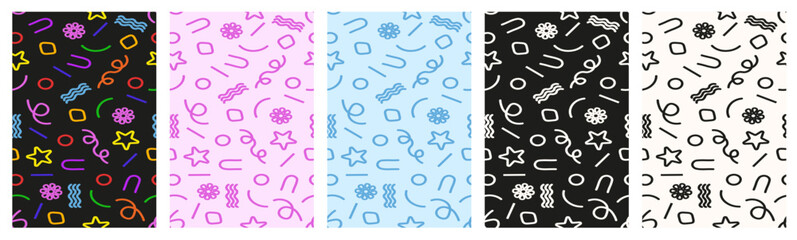Set memphis Abstract background. Vector of abstract childish wallpaper, Scribble swirl twirl seamless pattern. Doodle element seamless background for fabric textile kids room wall decoration