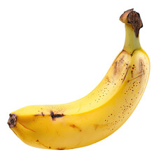 Single ripe banana with blemishes