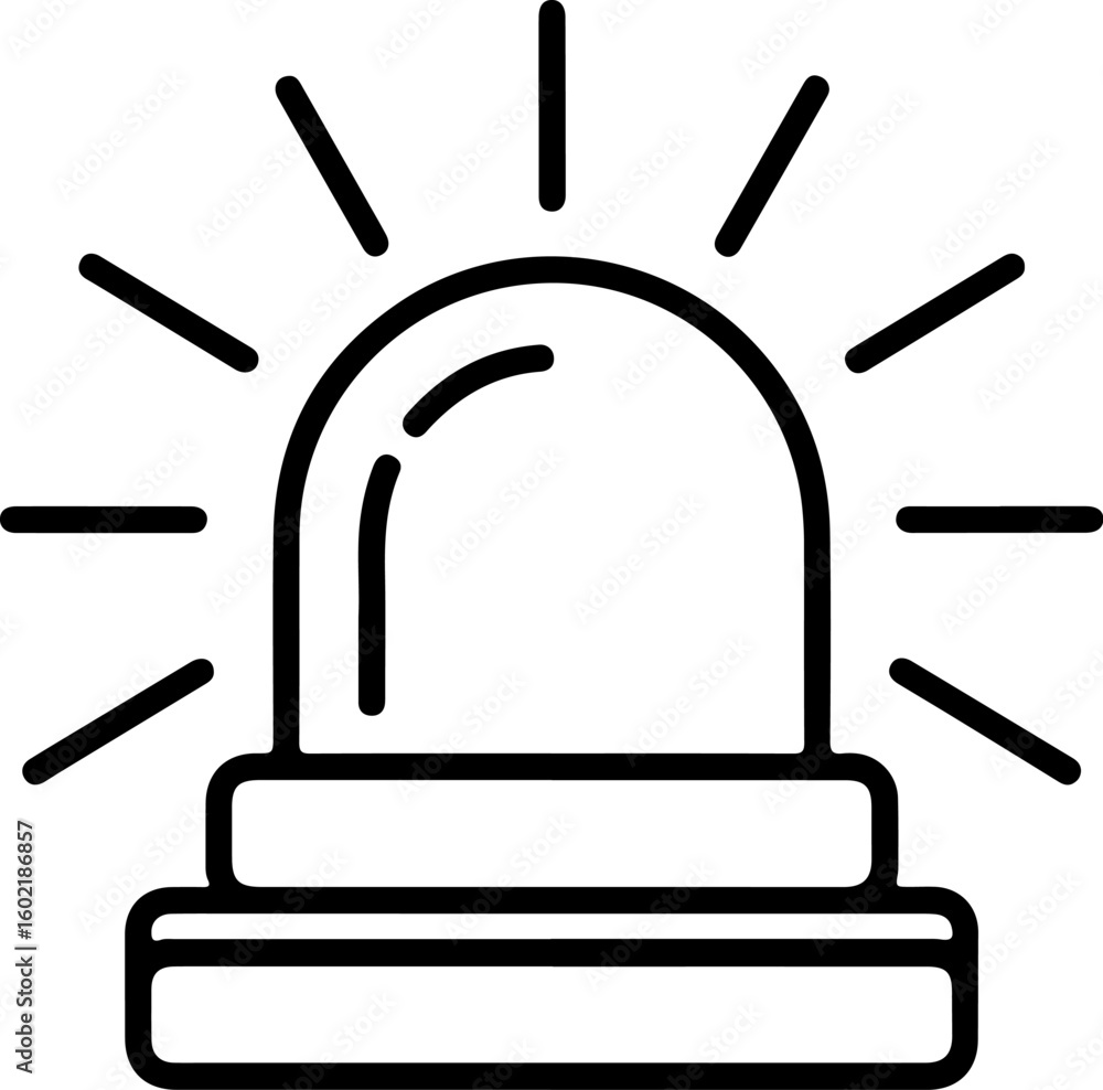 Poster simple outline icon of a flashing emergency warning light or siren emitting rays