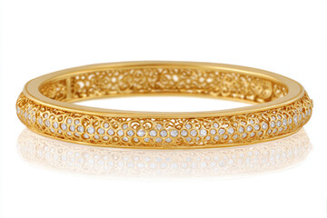 Gold bangle, intricate filigree, sparkling gems