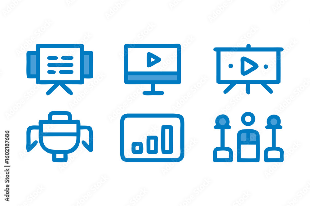 Aufkleber blue icon set representing business presentations data analysis and communication suitable for busin
