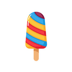 Colorful striped ice cream popsicle on a stick against a plain background