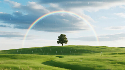 rainbow over green field