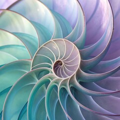 Nautilus shell spiral abstract with iridescent blue and purple hues image