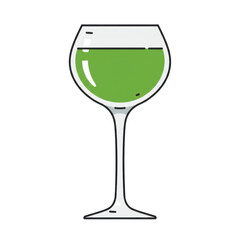 A vibrant green cocktail in a clear glass, set against a simple white background