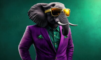 Bold and Edgy Digital Illustration of an Elephant in Red Cool looking wearing funky fashion