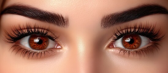 Obraz premium Calm and Serene Close-Up Portrait of Woman's Large Dark Eyes Young beautiful woman with brown eyes