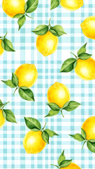 Obraz premium fruits and check pattern wallpaper