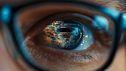Close-up of a human eye reflecting computer code, representing artificial intelligence, data privacy, and cybersecurity vision - Powered by Adobe