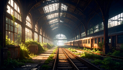Sunlit Abandoned Train Station.