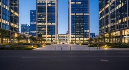Naklejka premium high-rise buildings seen from across the street in the evening