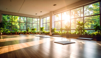 Sunlit Yoga Studio with Plants.
