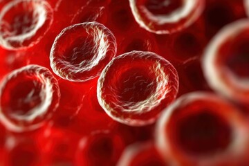 Close-Up of Red Blood Cells in a Vibrant Array with under microscope, scientific