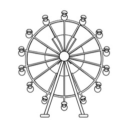 Ferris Wheel Line Art: A simple black and white illustration of a classic Ferris wheel, showcasing its elegant design and circular structure against a white background.
