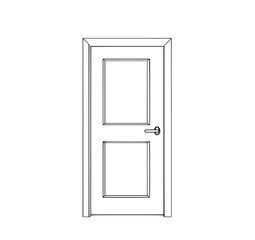 Classic Interior Door: A simple line art illustration of a closed door with a panel design and handle, showcasing clean lines and minimalist style.