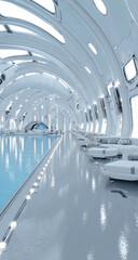 Obraz premium Futuristic pool hall, white, arched design