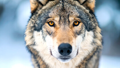 Obraz premium Wolf portrait with winter forest.