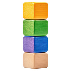Obraz premium Colorful wooden blocks stacked in a playful arrangement isolated on transparent background.
