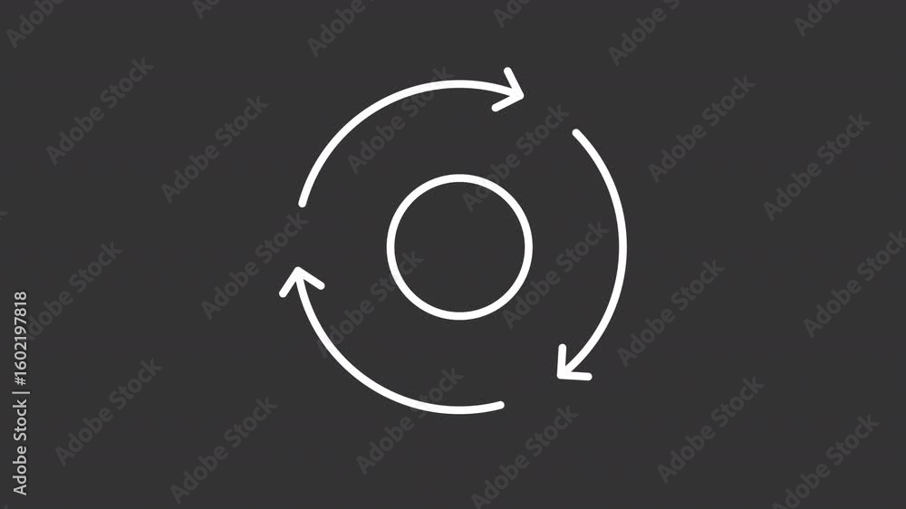 Poster consistency white line animation. cycle process animated icon. spinning arrows. workflow organizatio
