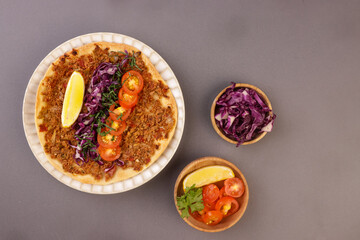 Lahmacun Is Traditional Turkish Pizza With Minced Lamb Meat On A Flat Bread. 