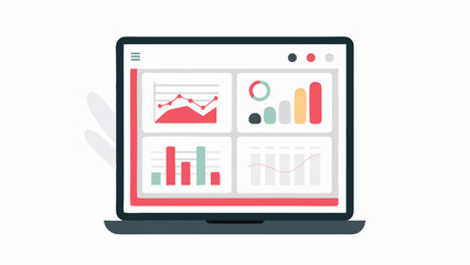 Laptop displaying dashboard with line charts and bar graphs for data analysis and presentation use case