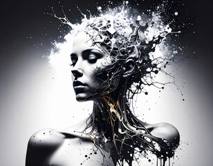 透明な皮膚の下に、クロームの神経ネットワークが脈打ち生体電流と量子信号が同期し、感情をデジタルで伝達する世界