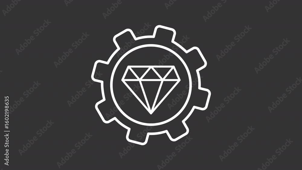 Aufkleber high standards white line animation. workflow excellence animated icon. rotating gemstone, spinning 