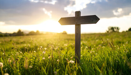 Sunset Field Wooden Signpost.