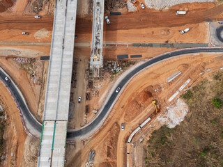 The construction site before the construction of the concrete bridge over the intersection by crane...