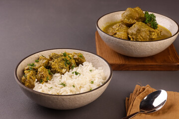 Lamb Korma is Lamb or Mutton with a Sauce Made From Yoghurt  and Almonds, Served with Rice. 